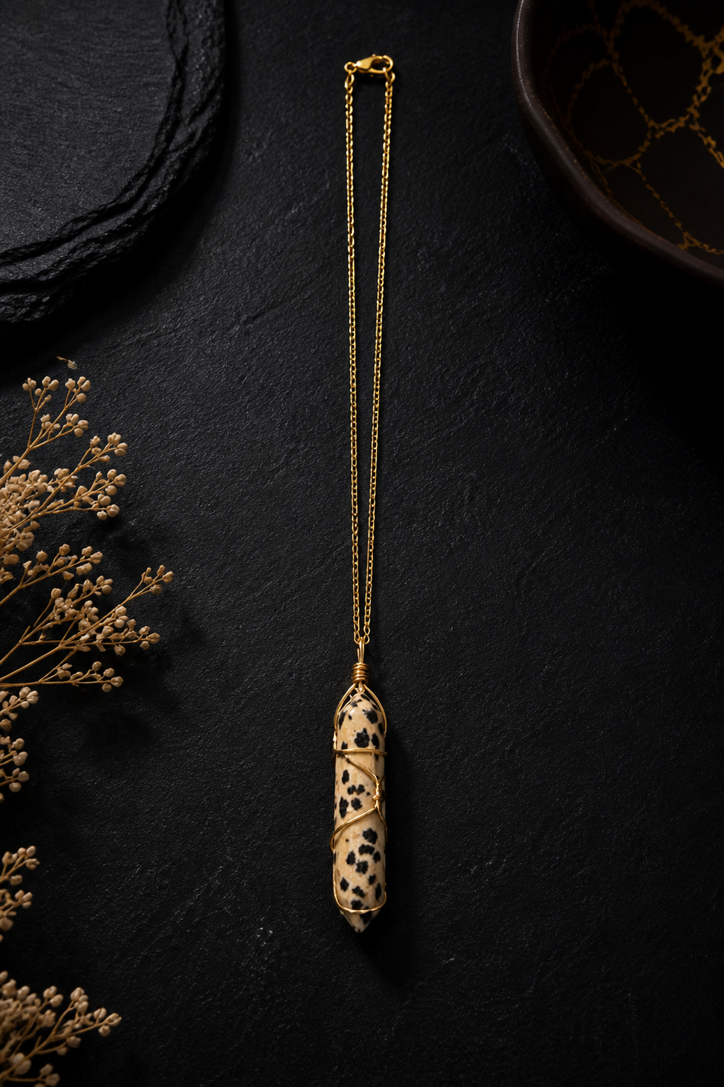 Dalmatian Jasper Crystal Necklace – Protection & Positivity Pendant