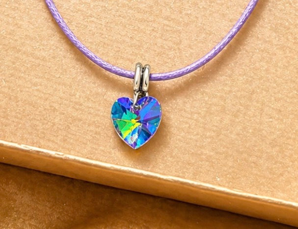 Crystal Heart Cord Necklace – Minimalist Love Pendant