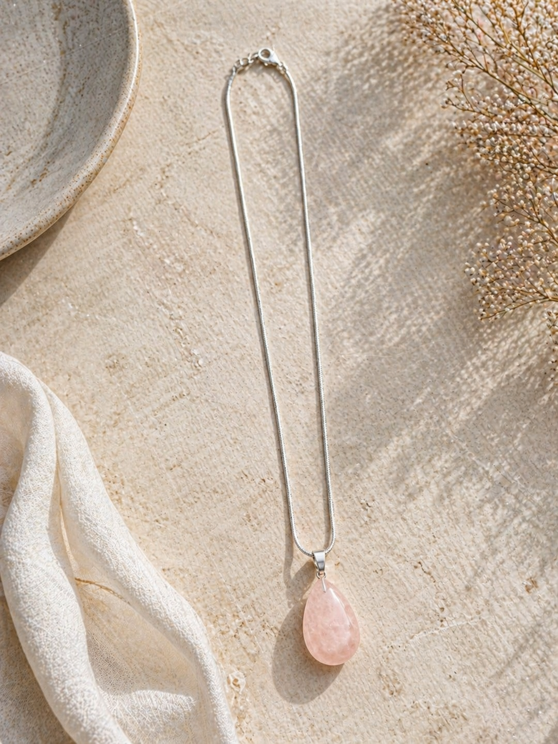 Rose Quartz Teardrop Necklace – Love & Emotional Healing Crystal Pendant