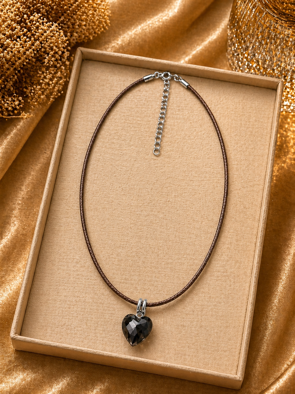 Crystal Heart Cord Necklace – Minimalist Love Pendant