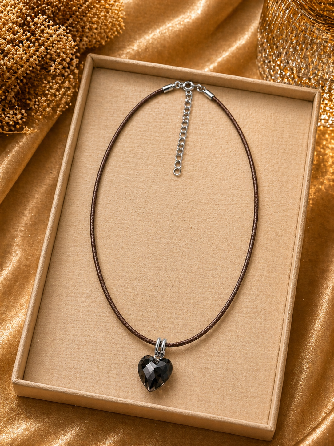 Crystal Heart Cord Necklace – Minimalist Love Pendant