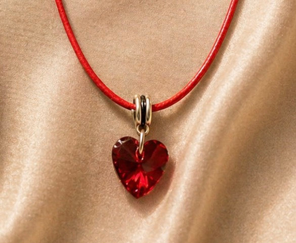 Crystal Heart Cord Necklace – Minimalist Love Pendant