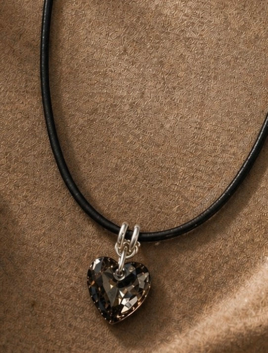 Crystal Heart Cord Necklace – Minimalist Love Pendant