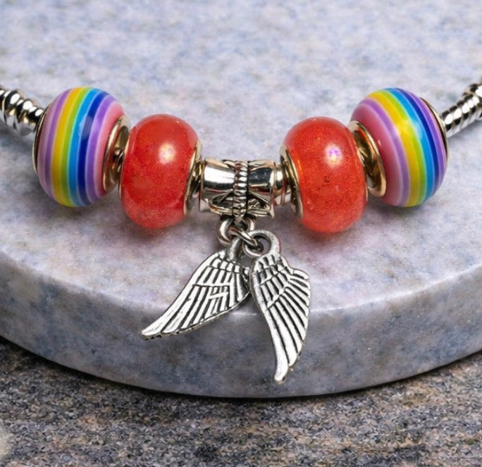925 Sterling Silver Charm Bracelet – Snake Chain with Beads - Multicolor