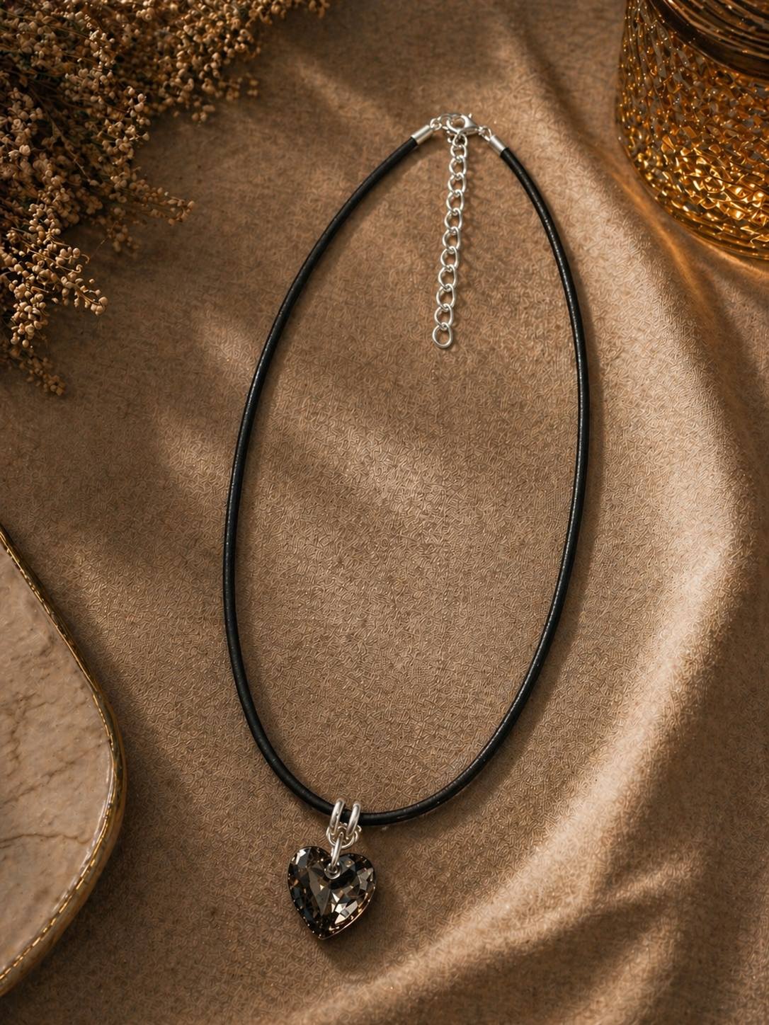 Crystal Heart Cord Necklace – Minimalist Love Pendant