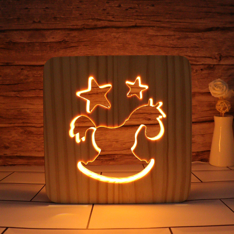 3D Wooden Projection Night Light – LED Carved Ambient Table Lamp