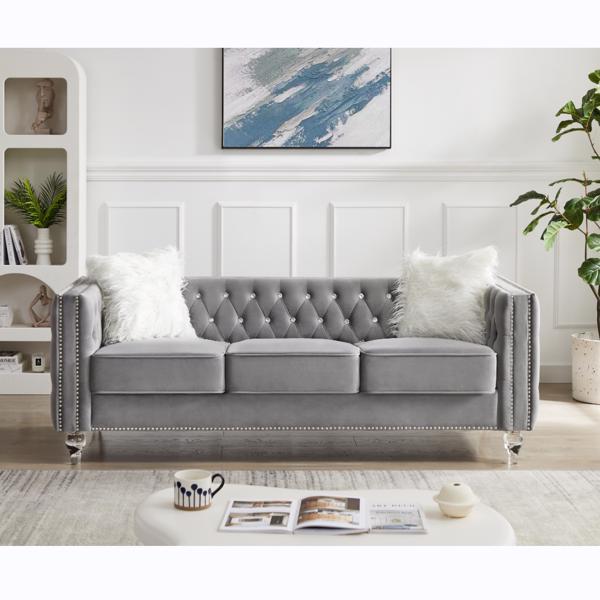 Crystal Tufted Sofa Bed with Pillows – Elegant & Comfortable