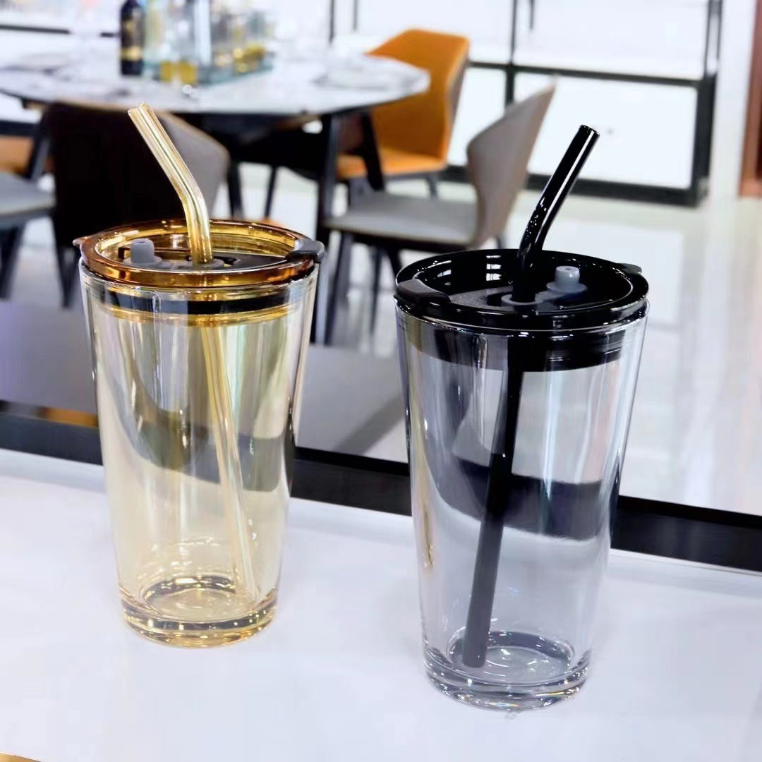 Glass Tumbler with Lid & Straw – Heat-Resistant Drinking Cup