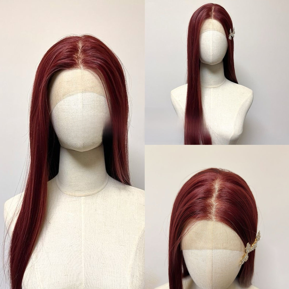 Women’s Burgundy Lace Front Wig – Long Straight Synthetic Hair