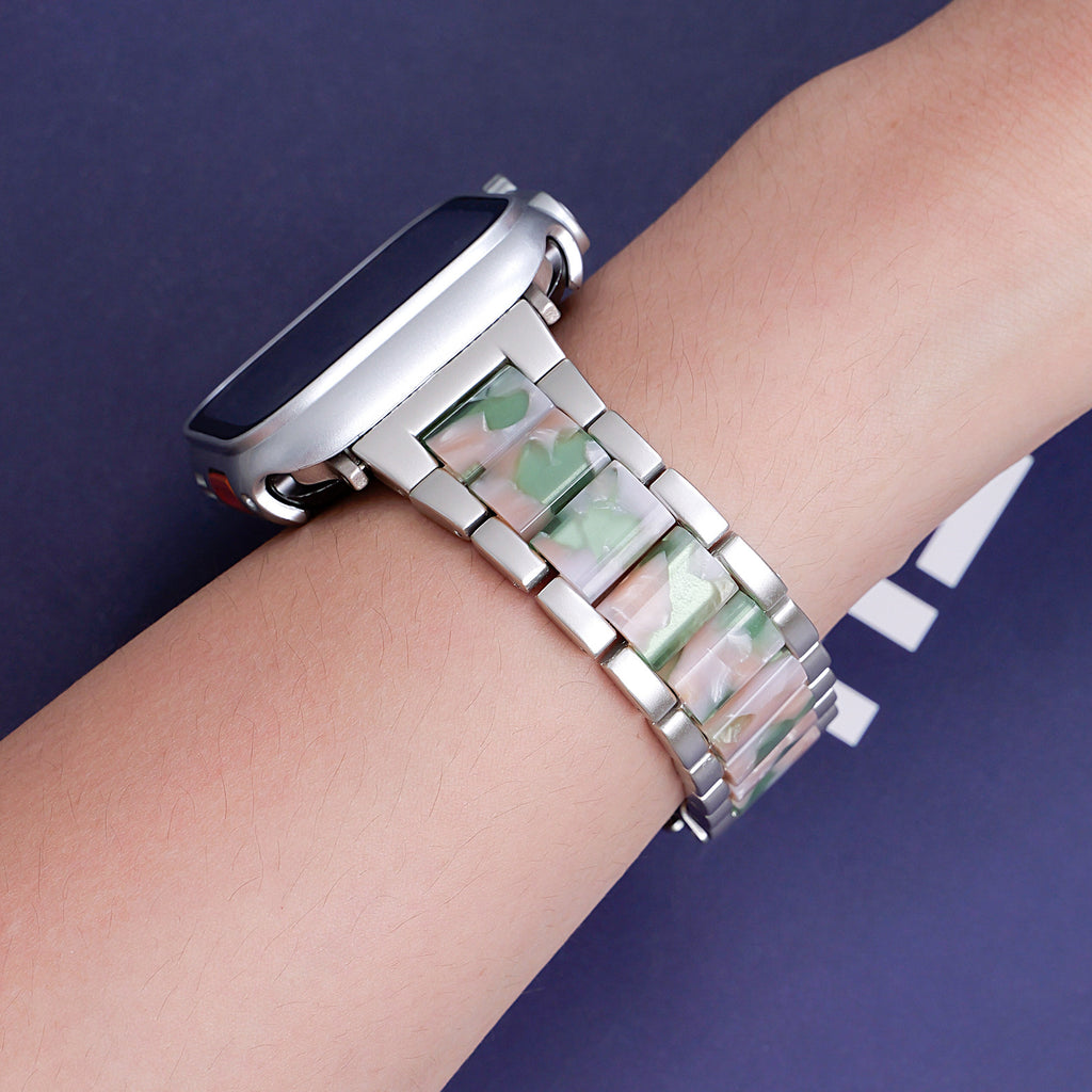 Metal Rainbow Resin Apple Watch Strap – Three-Bead Folding Buckle Replacement Band