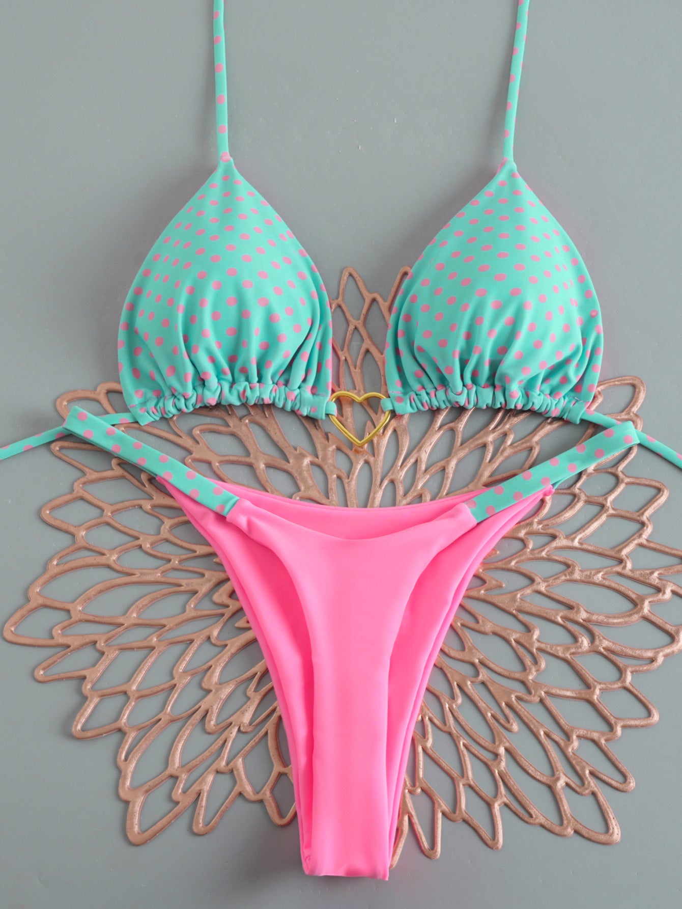 Women’s Heart Bikini Set – Lace-Up Low Waist Two-Piece Swimwear