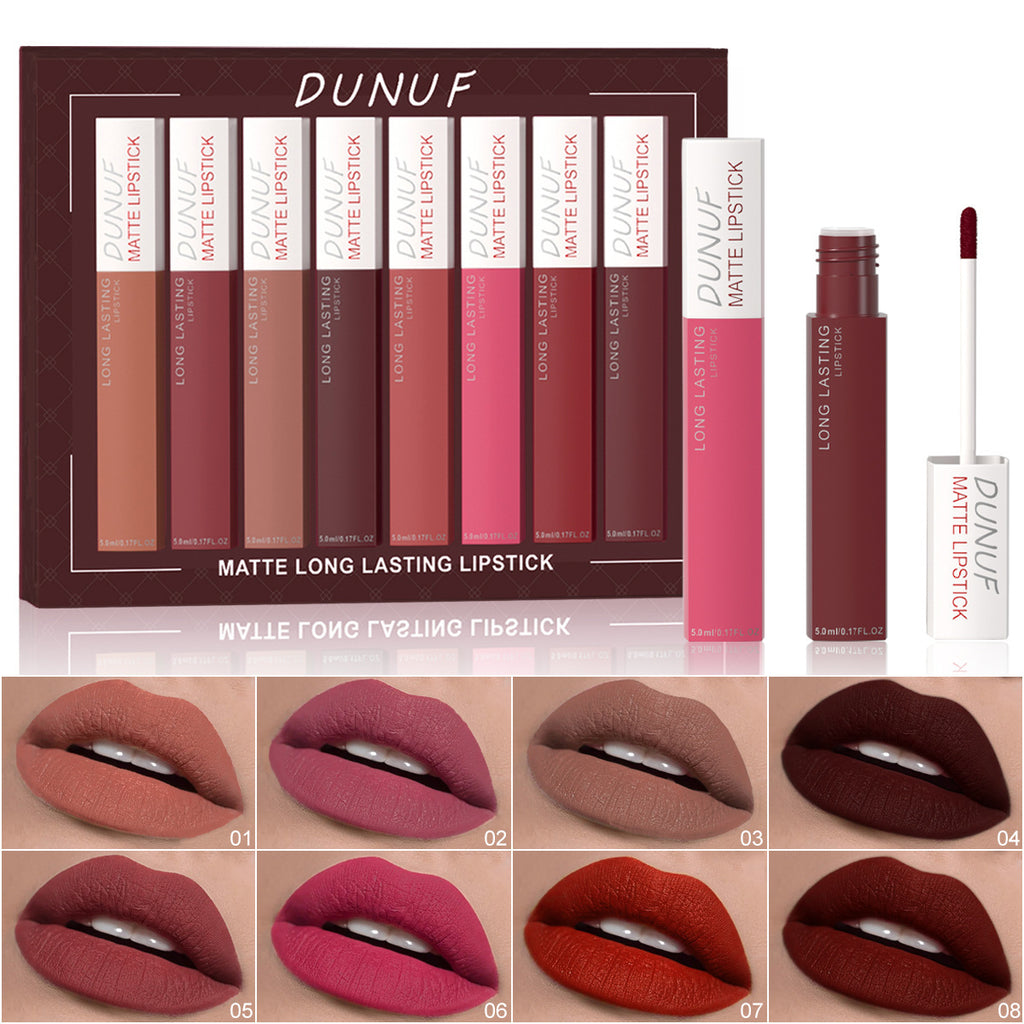 8-Piece Velvet Matte Lip Gloss Set – Long-Lasting Waterproof Liquid Lipstick Collection