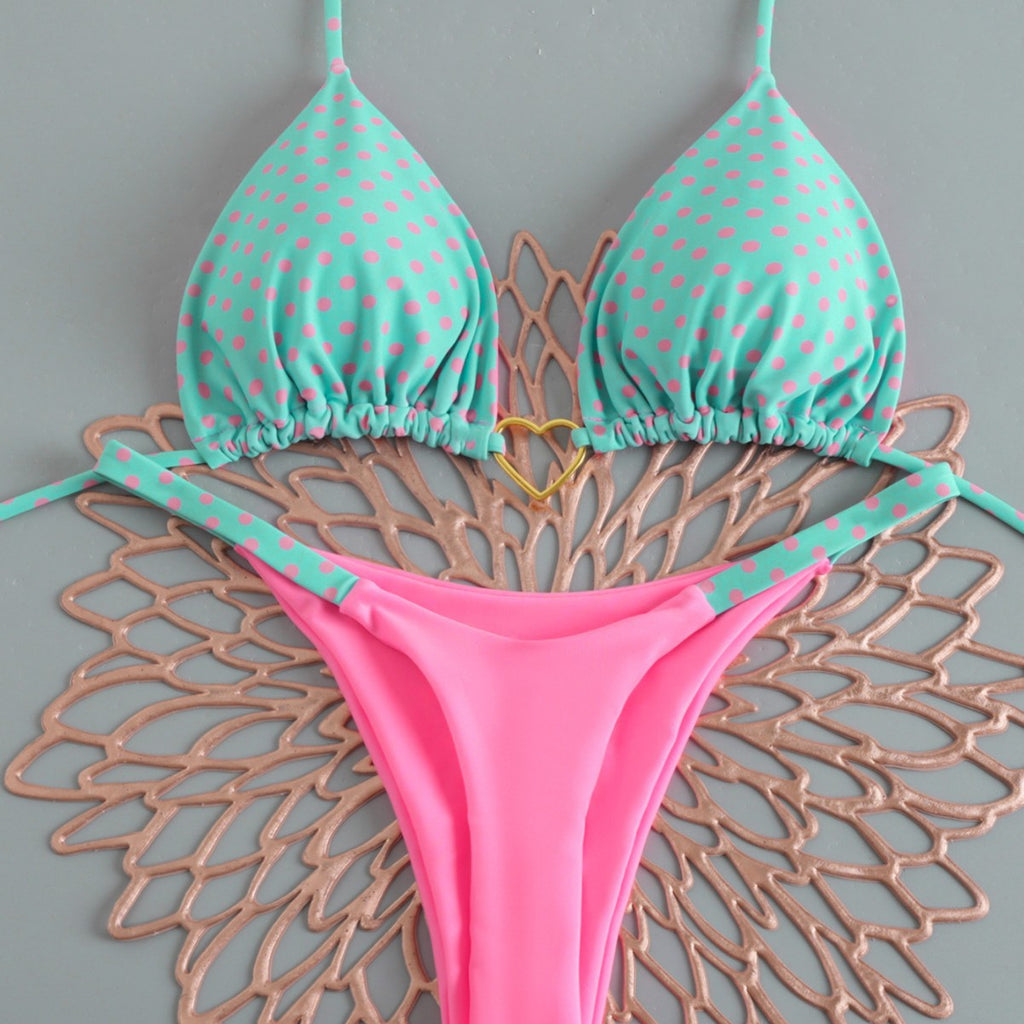 Women’s Heart Bikini Set – Lace-Up Low Waist Two-Piece Swimwear