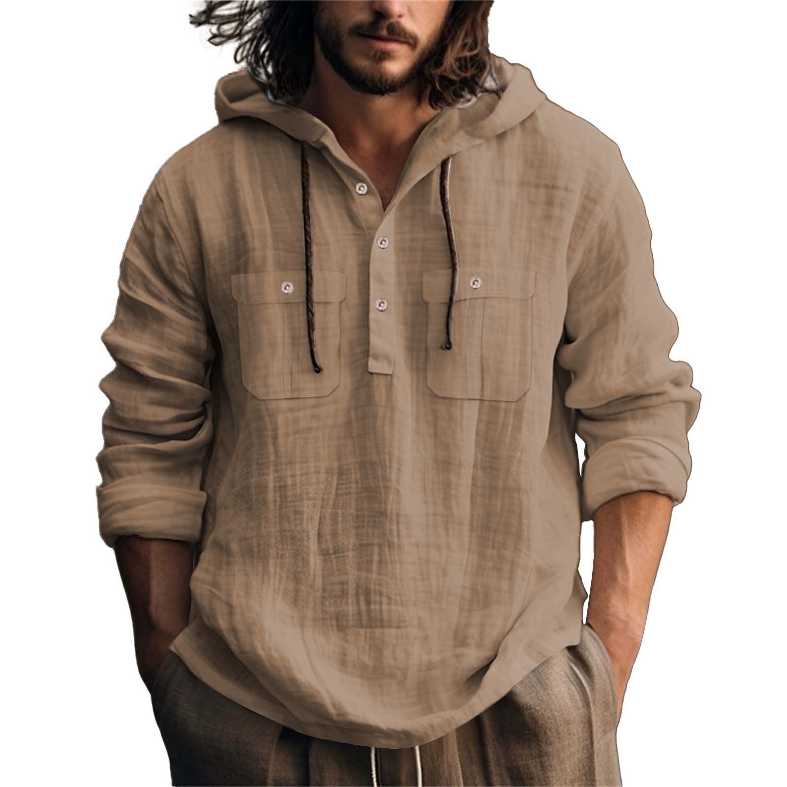 Men’s Cotton Linen Hoodie – Casual Loose Fit Pullover