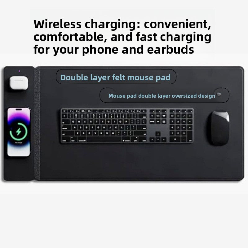 15W Wireless Charging Mouse Pad – PU Leather Desk Mat with Fast Charging & Magnetic Detachable Design