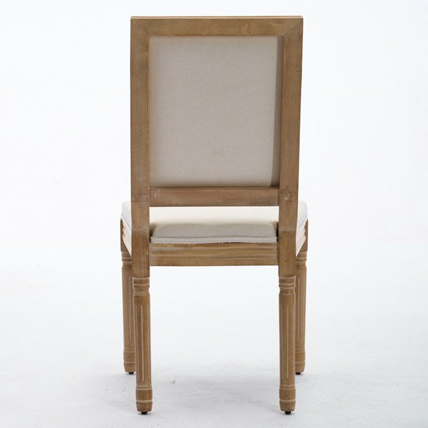 French Country Linen Dining Chair with Rattan Back – Solid Wood Frame
