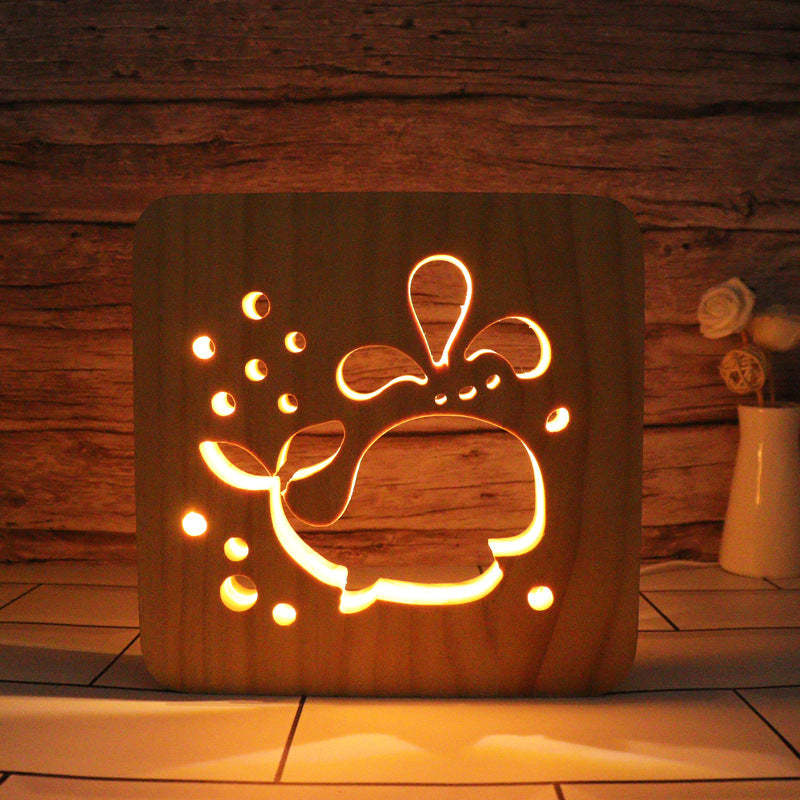 3D Wooden Projection Night Light – LED Carved Ambient Table Lamp
