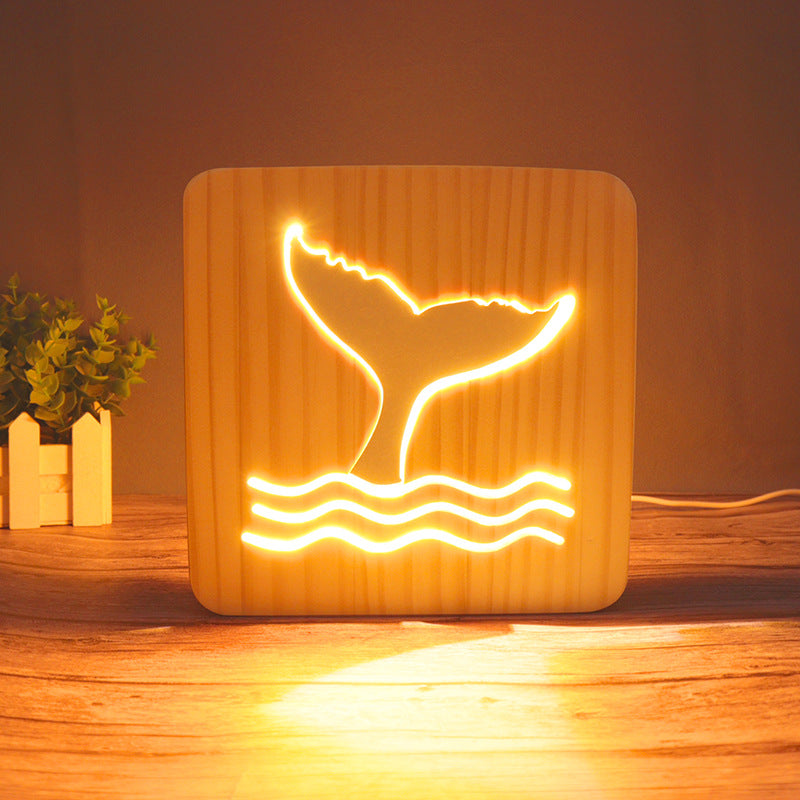 3D Wooden Projection Night Light – LED Carved Ambient Table Lamp