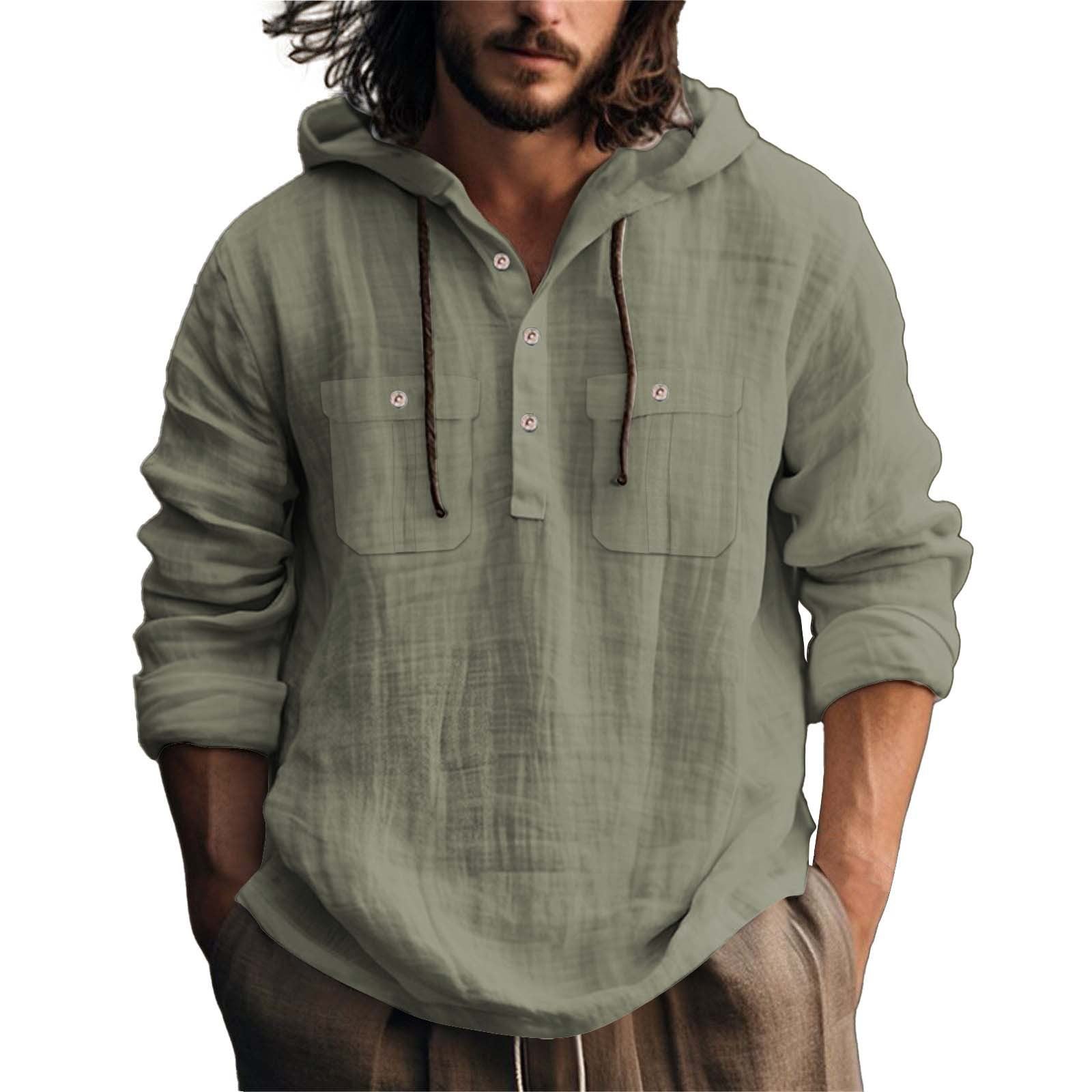 Men’s Cotton Linen Hoodie – Casual Loose Fit Pullover
