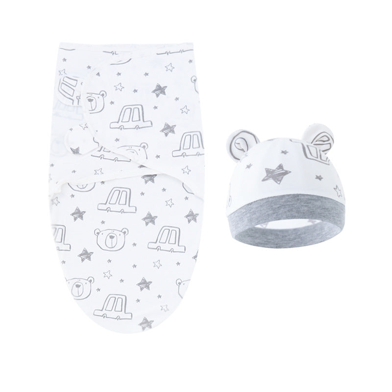 Pure Cotton Baby Swaddle Cocoon – Anti-Startle Newborn Sleep Wrap with Matching Hat