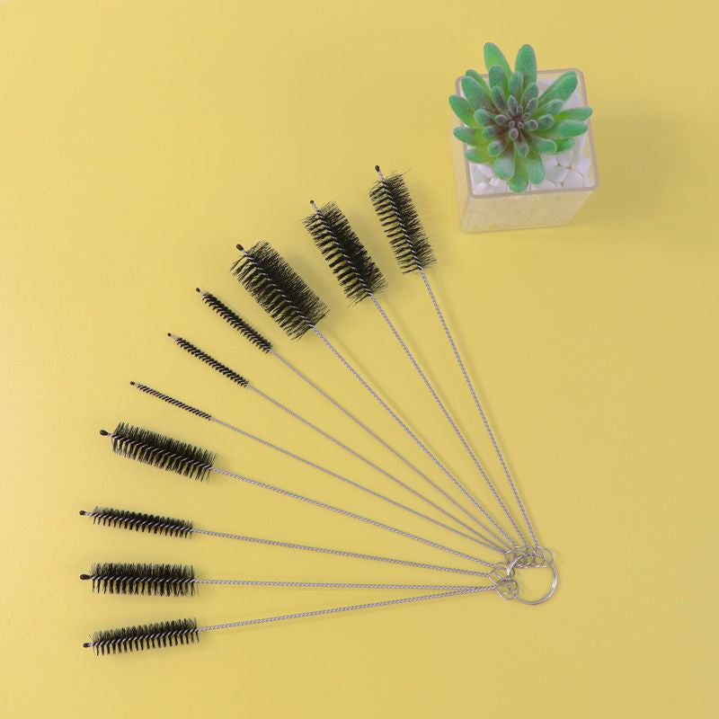 10-Piece Nylon Cleaning Brush Set – Stainless Steel Handles for Precision Cleaning