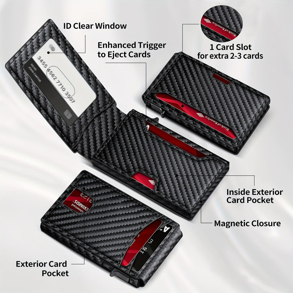Carbon Fiber Style RFID Blocking Wallet – Slim Magnetic Bifold Card Holder