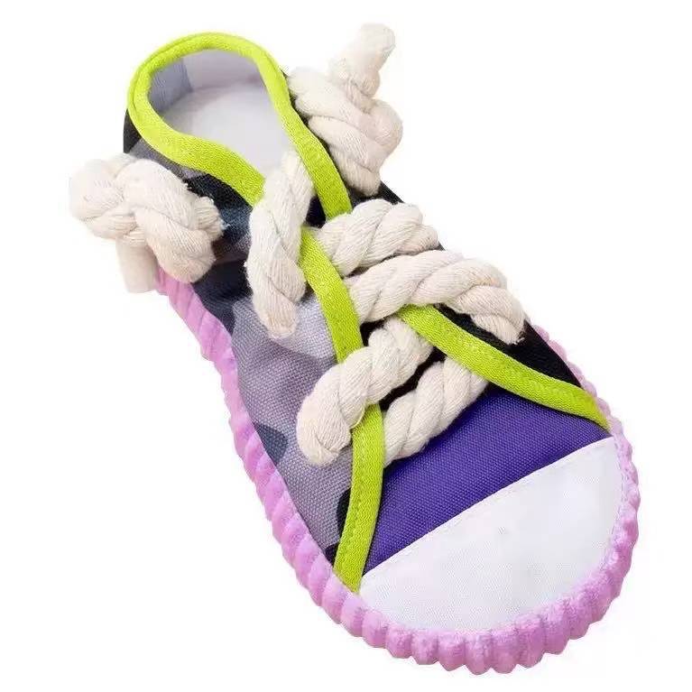 Dog Squeaky Shoe Toy – Canvas & Cotton Rope Chew Toy for Pets