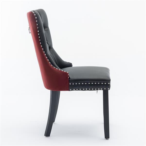 Modern PU & Velvet Dining Chair with Nailhead Trim – Upholstered Accent Chair