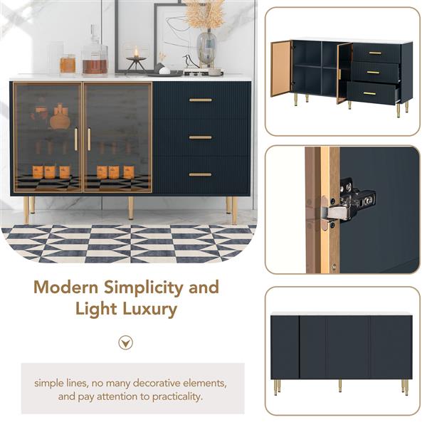 Modern Light Luxury Sideboard Cabinet – MDF, Tempered Glass & Metal