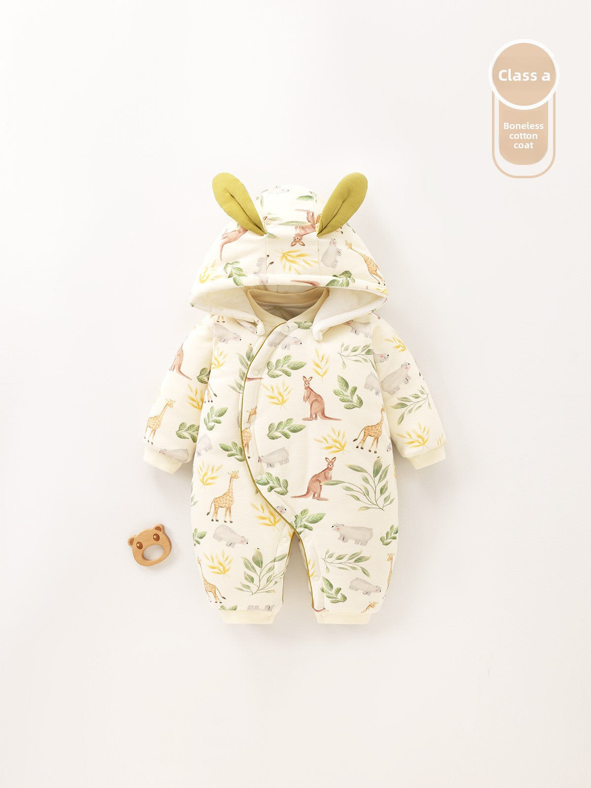 Thickened Cotton Baby Hooded Romper – 100% Cotton Winter Jumpsuit