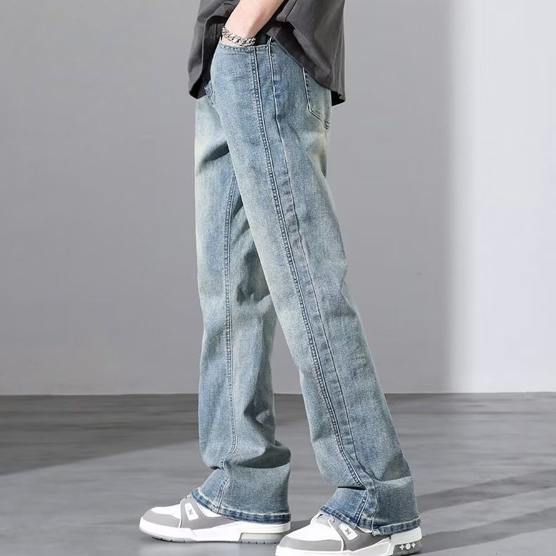 Vintage Washed Distressed Straight-Leg Denim Jeans – Loose Fit Cotton Pants
