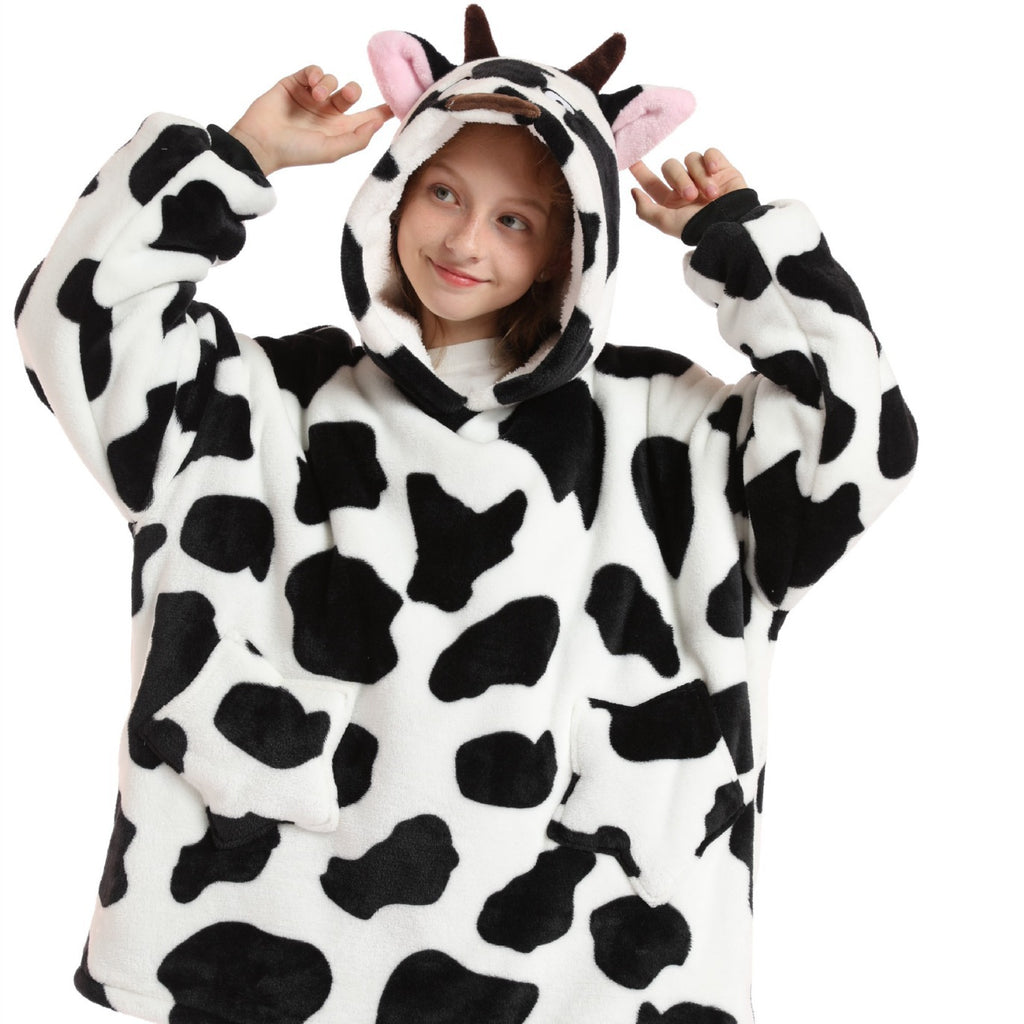 Kids Hooded Flannel Pajama Set – Thick Warm Cartoon Sleepwear (Unisex)