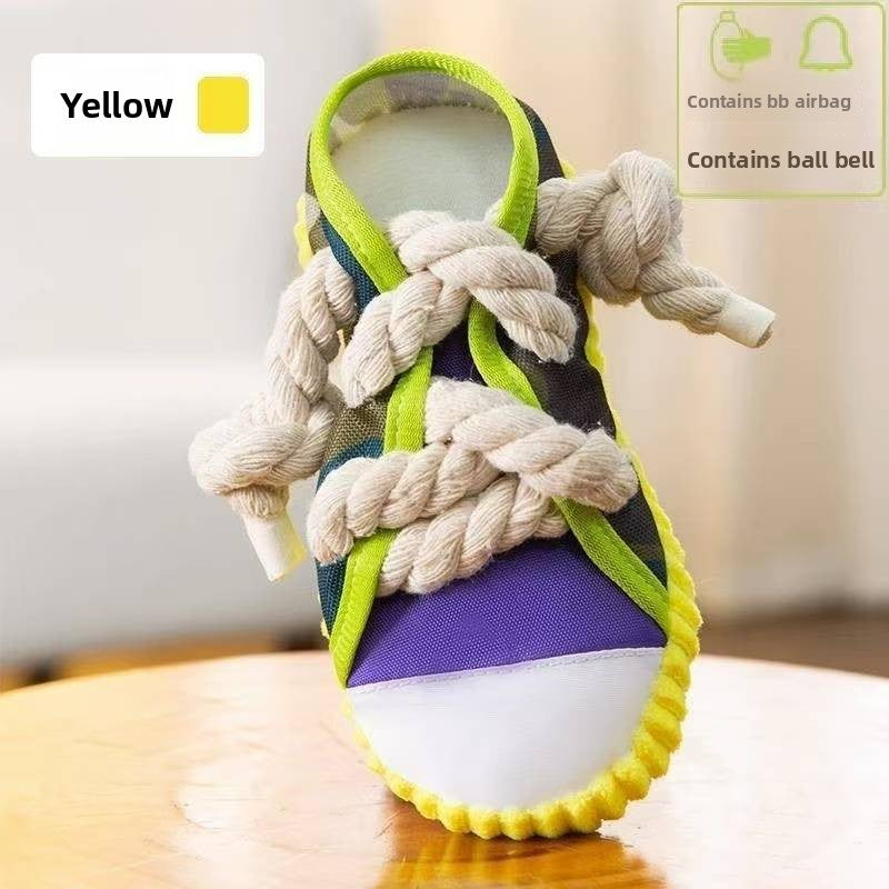 Dog Squeaky Shoe Toy – Canvas & Cotton Rope Chew Toy for Pets