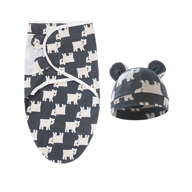 Pure Cotton Baby Swaddle Cocoon – Anti-Startle Newborn Sleep Wrap with Matching Hat