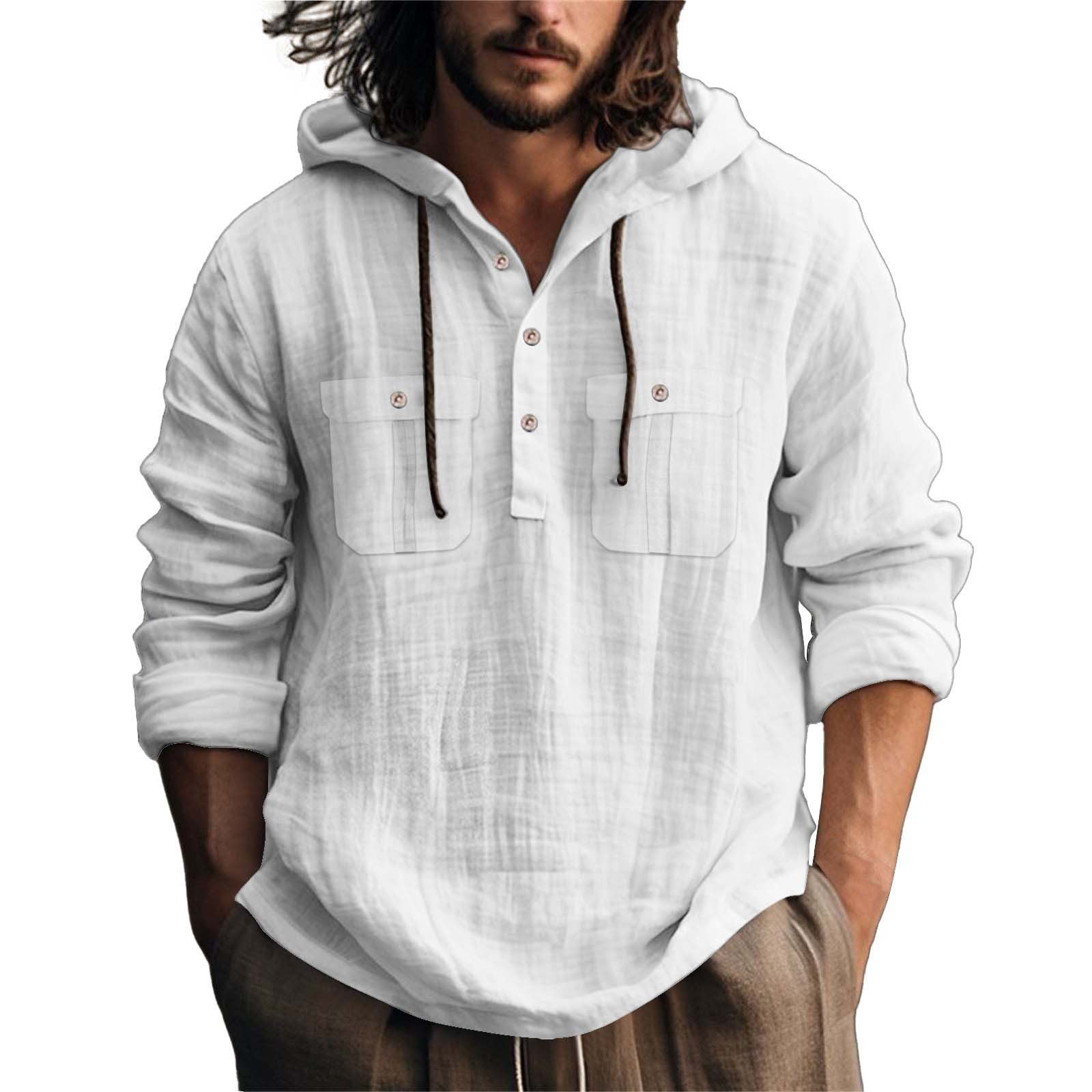 Men’s Cotton Linen Hoodie – Casual Loose Fit Pullover