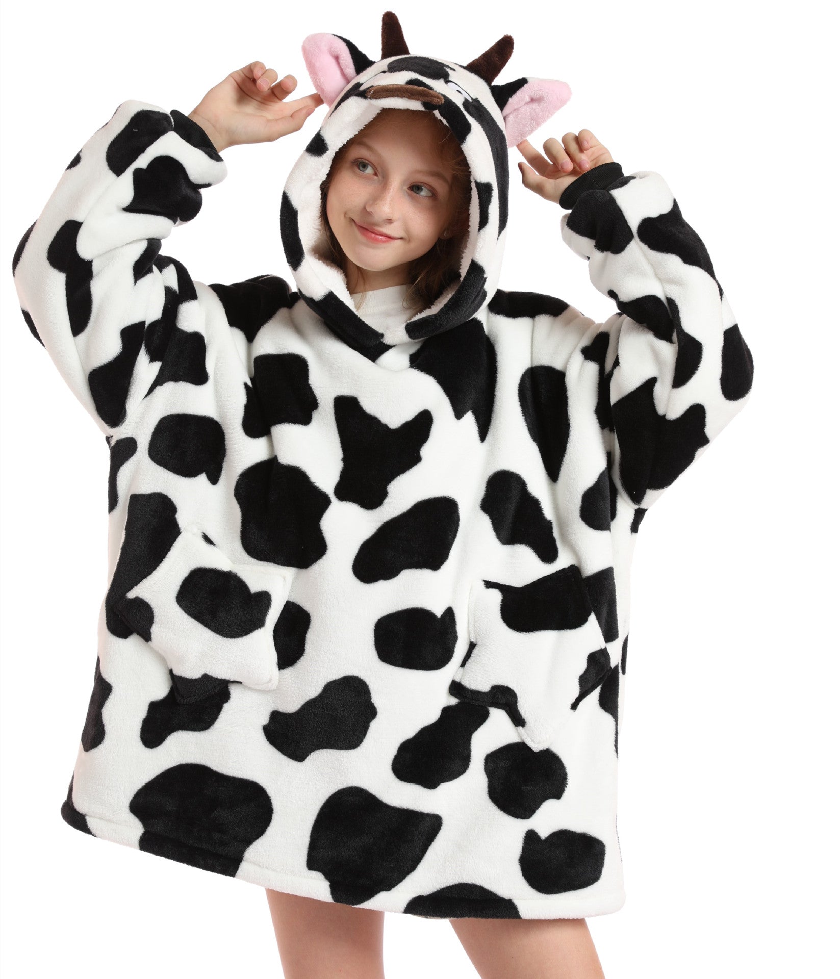 Kids Hooded Flannel Pajama Set – Thick Warm Cartoon Sleepwear (Unisex)