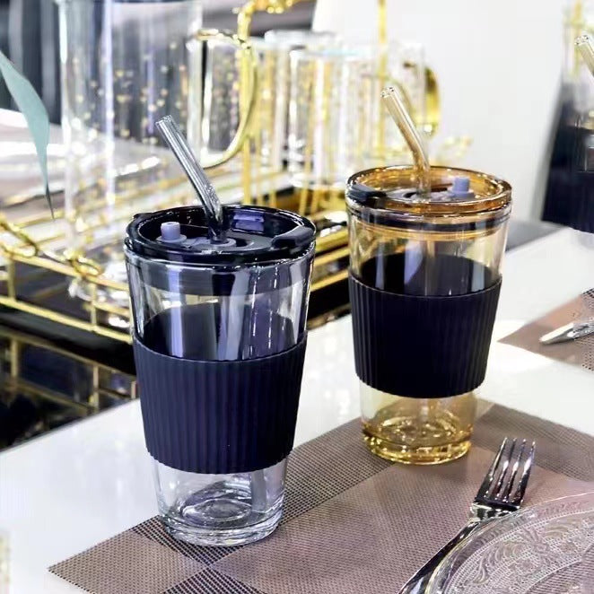 Glass Tumbler with Lid & Straw – Heat-Resistant Drinking Cup