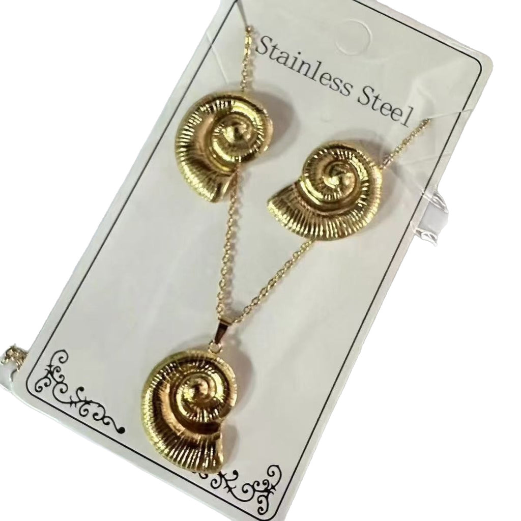 Stainless Steel Geometric Jewelry Set – Sea Life Pendant Necklace & Earrings