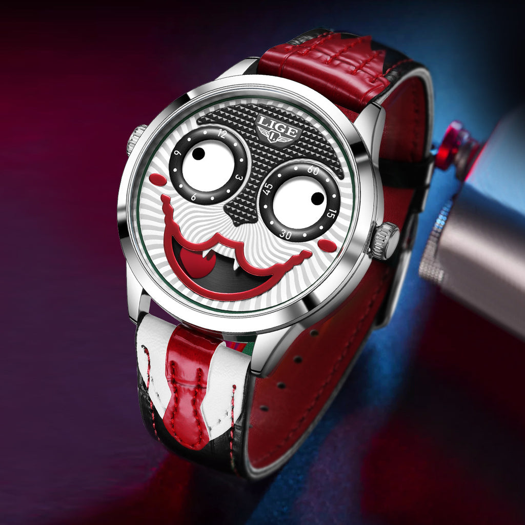 Moon Phase Clown Watch – Waterproof Quartz Leather Strap Watch