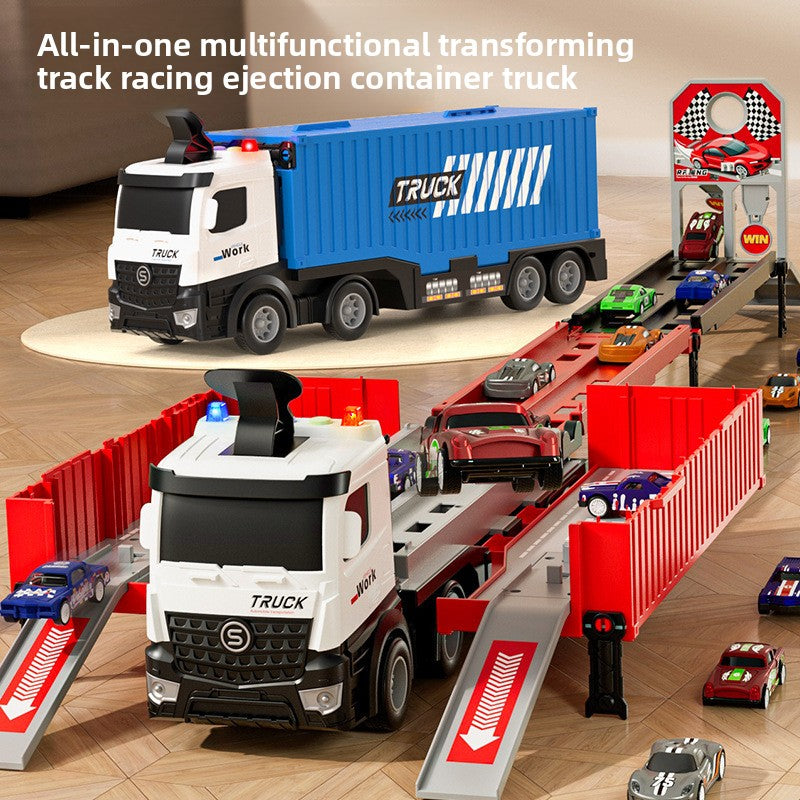 3-in-1 Transformable Truck Playset with Ejection Track & 16 Alloy Cars