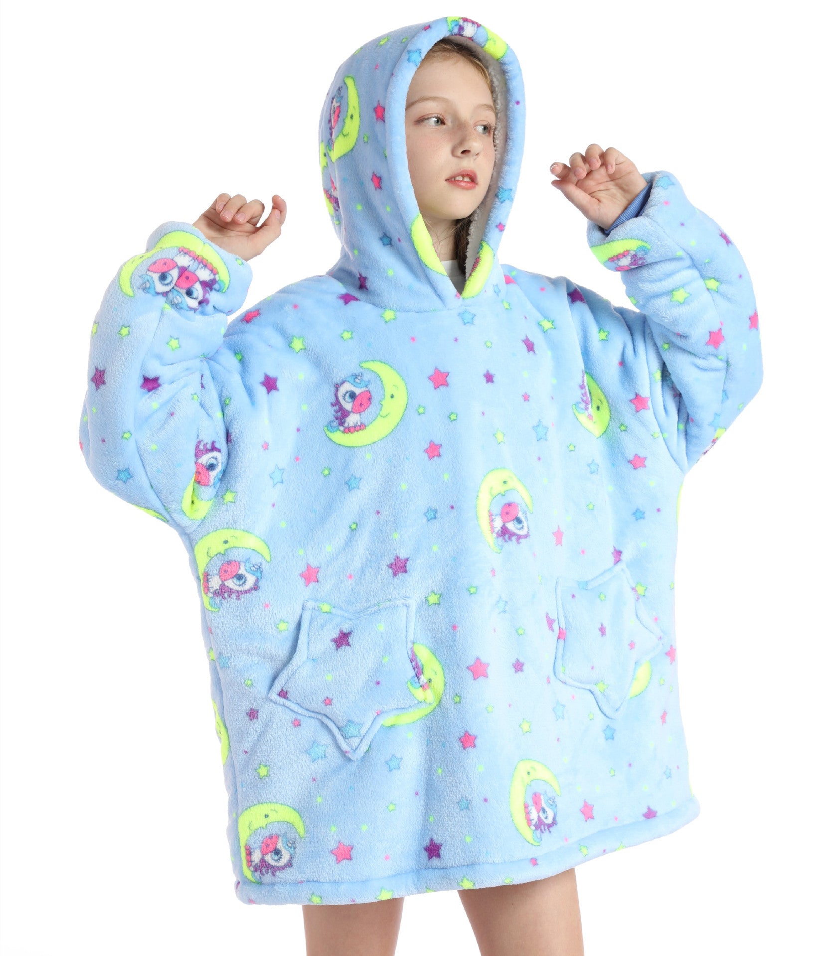 Kids Hooded Flannel Pajama Set – Thick Warm Cartoon Sleepwear (Unisex)