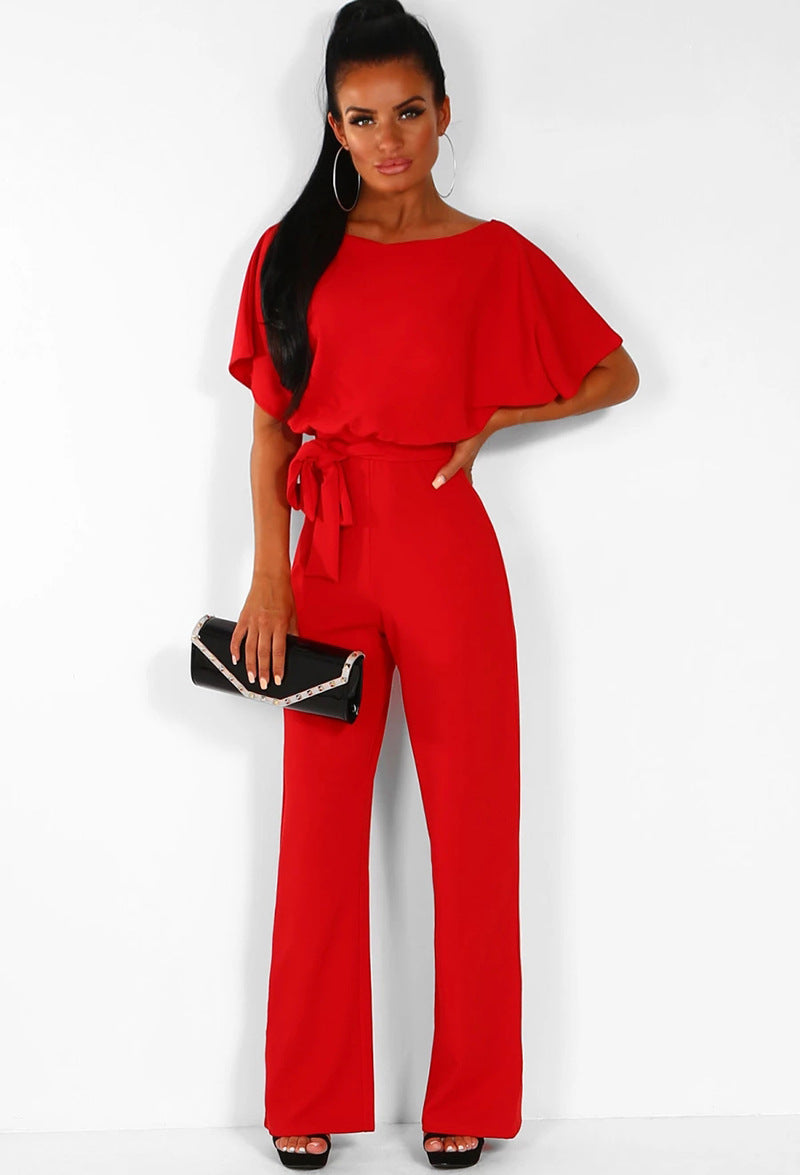 Slim-Fit High Waist Lace-Up Jumpsuit