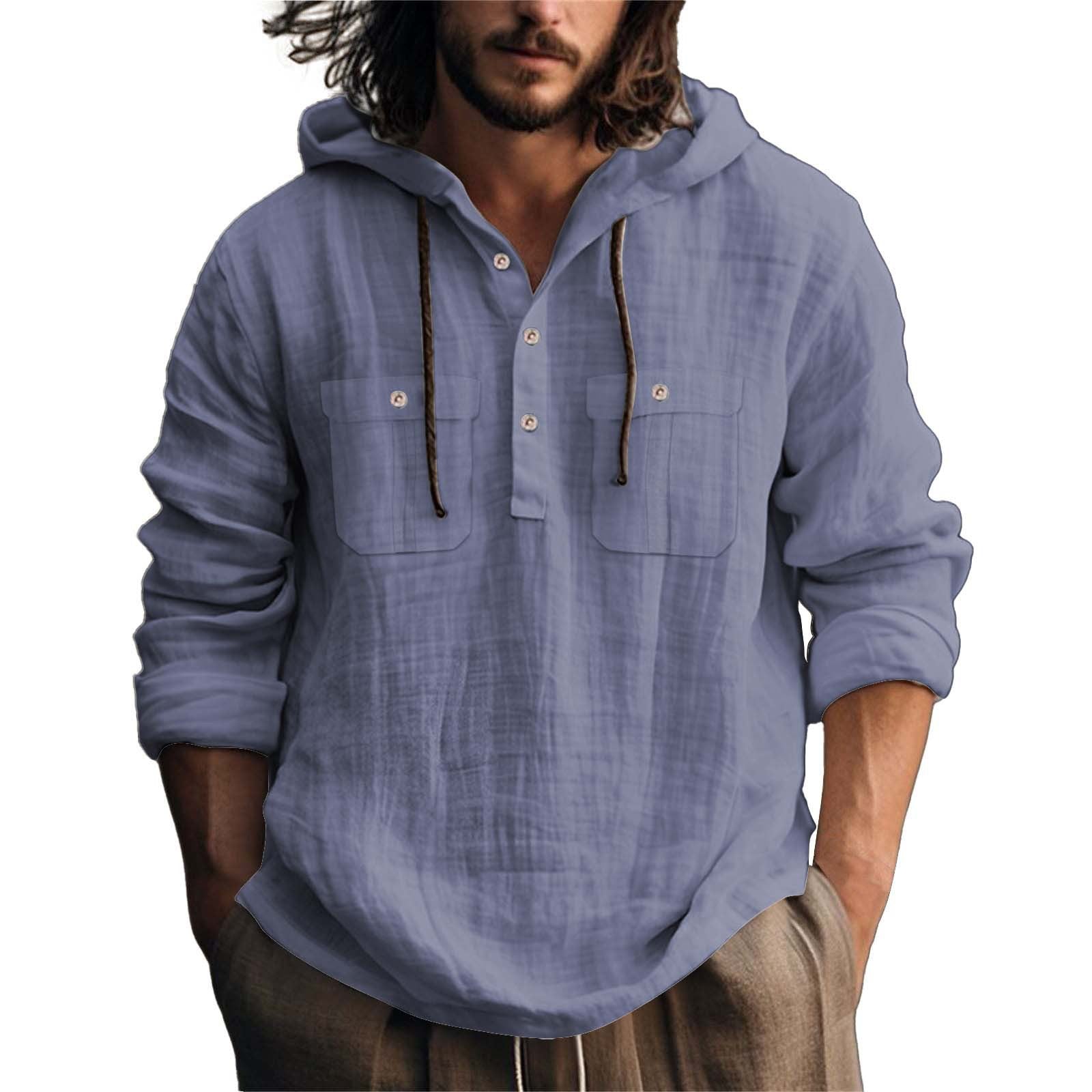 Men’s Cotton Linen Hoodie – Casual Loose Fit Pullover