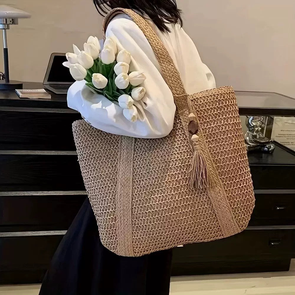 Woven Straw Tote Bag – Casual Everyday & Beach Shoulder Bag