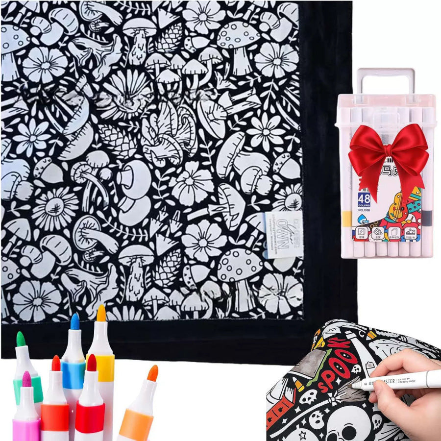Kids DIY Coloring Blanket – Reusable Velvet Art Activity Blanket with Markers