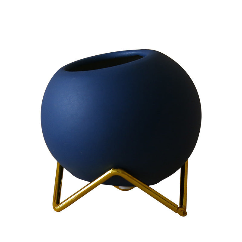 Nordic Decorative Potted Plant – Modern Ceramic & Iron Frame Succulent Ornament