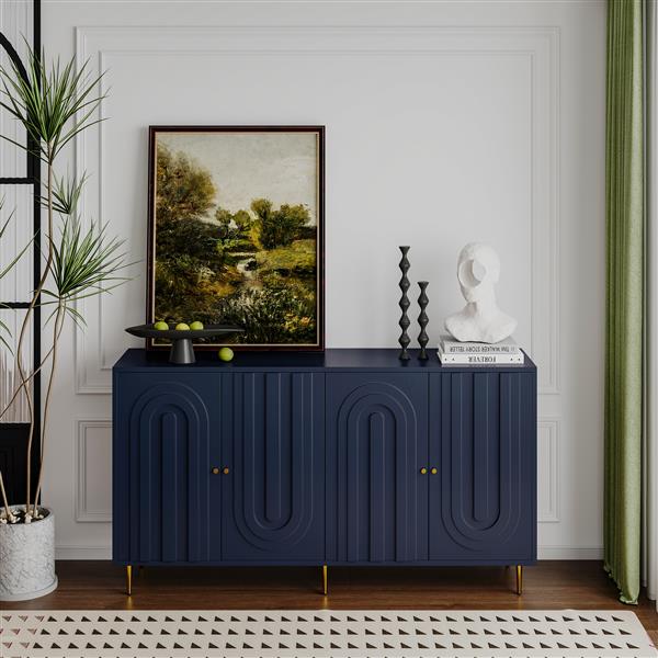 Modern Blue 4-Door Cabinet – Wooden Sideboard & Storage Buffet