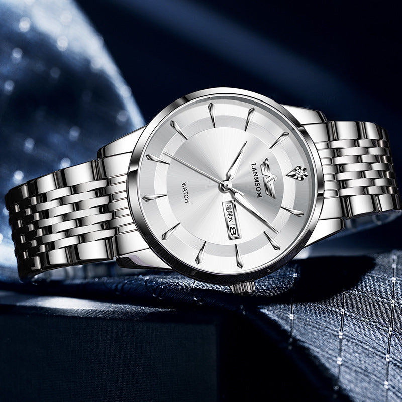 Men's Stainless Steel Quartz Watch – Slim Waterproof Analog Wristwatch