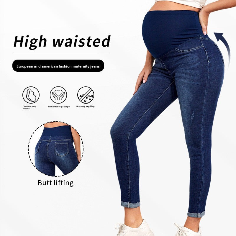 High-Waist Maternity Stretch Denim Jeans