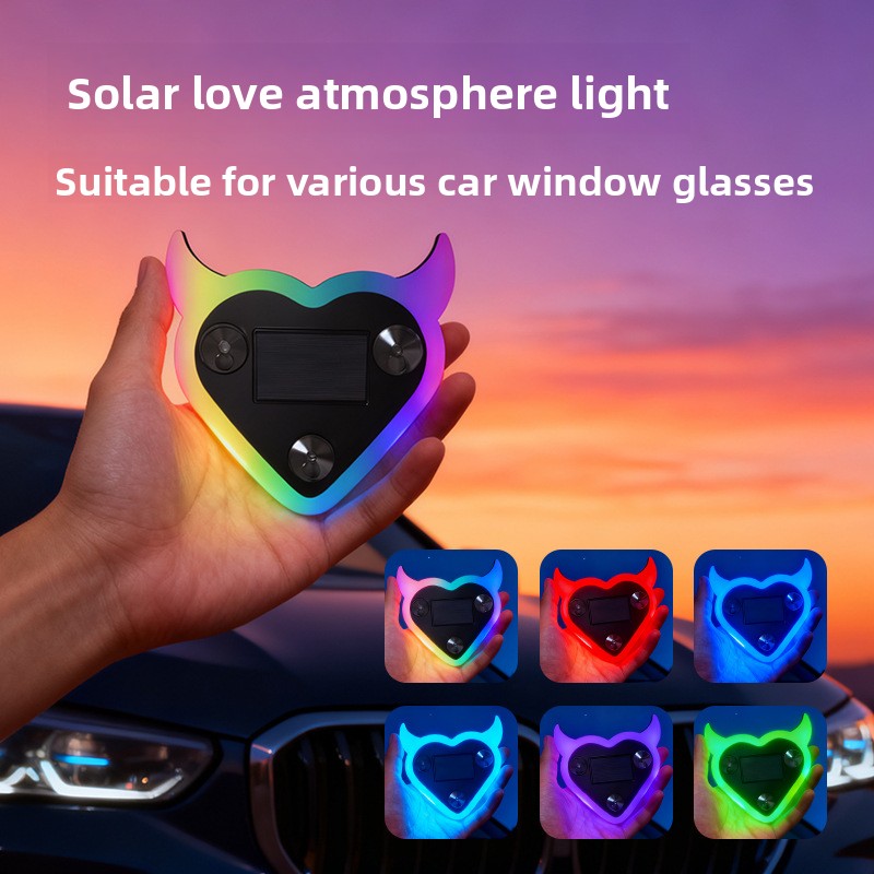 Solar LED Car Interior Light – Heart-Shaped Multi-Color Decorative Lamp